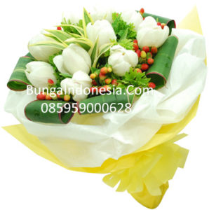 Jual Handbouquet Tulip Putih Di Depok 085959000628 Kode : Bi-hb-62