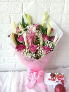 Buket Mawar Pink Dan Lily